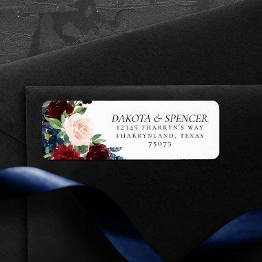 Boho Bloom | Burgundy Red and Navy Blue Address Label