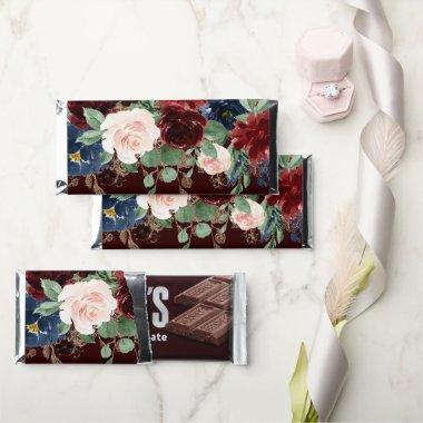 Boho Bloom | Dark Elegant Red Blush and Navy Blue Hershey Bar Favors