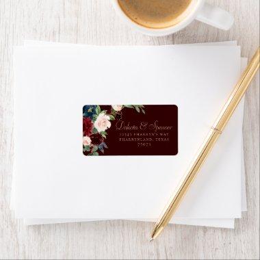 Boho Bloom | Dark Elegant Red Bouquet Address Label