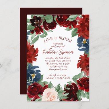 Boho Bloom | Elegant Red Floral Wreath Engagement Invitations