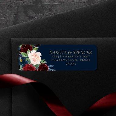 Boho Blooms | Dark Navy Blue and Burgundy Address Label