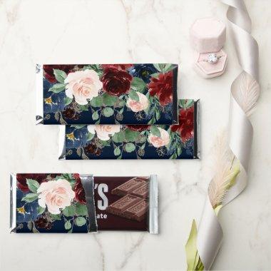 Boho Blooms | Dark Navy Blue and Burgundy Custom Hershey Bar Favors