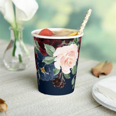 Boho Blooms | Dark Navy Blue and Burgundy Garland Paper Cups