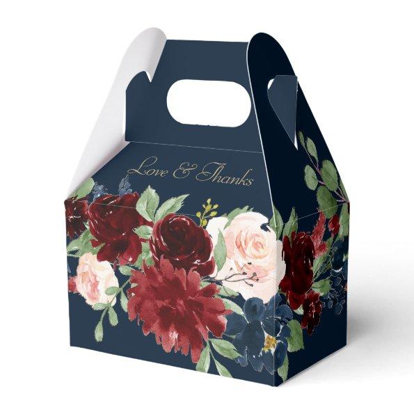 Boho Blooms | Dark Rustic Navy and Red Thank You Favor Boxes