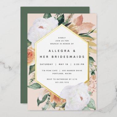 Boho Blooms Modern Floral Bridesmaids Brunch Foil Invitations