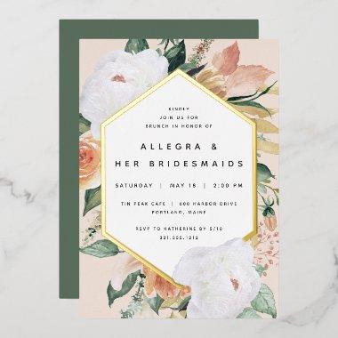 Boho Blooms Modern Floral Bridesmaids Brunch Foil Invitations