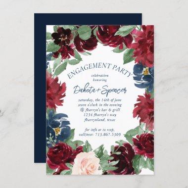 Boho Blooms | Rustic Navy and Burgundy Engagement Invitations