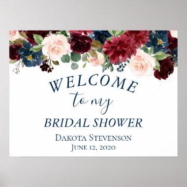 Boho Blooms | Rustic Navy and Burgundy Welcome Poster