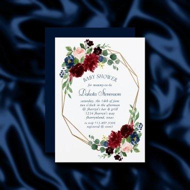 Boho Blooms | Rustic Navy Blue and Burgundy Shower
