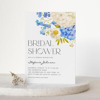 Boho Blue and White Hydrangeas Bridal Shower Invitations