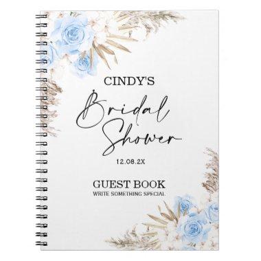 Boho Blue Brown Floral Bridal Shower Guest Notebook