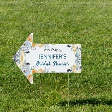 Boho Blue Coral Floral Bridal Shower "This Way" Sign