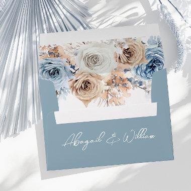 Boho Blue: Dusty Blue Bohemian Floral Wedding Envelope