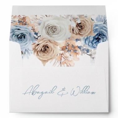 Boho Blue Dusty Blue Bohemian Floral Wedding White Envelope