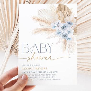 Boho Blue Floral Baby Shower Invitations Floral Boy