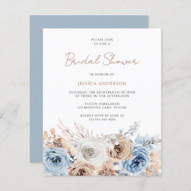 Boho Blue Floral Budget Bridal Shower Invitations