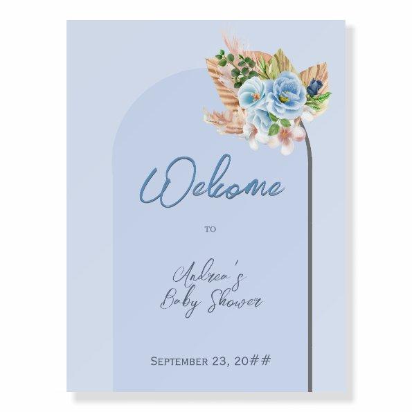 Boho Blue Pampass Grass Floral Oh Boy Baby Shower Foam Board