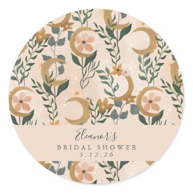 Boho Blush Botanical Moon Custom Bridal Shower Classic Round Sticker