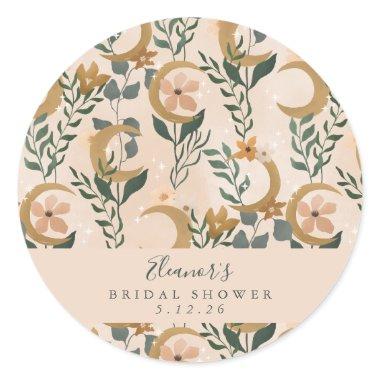 Boho Blush Botanical Moon Custom  Classic Round Sticker