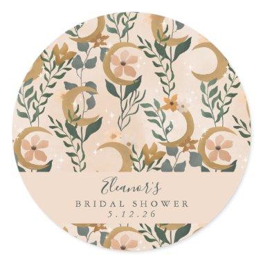 Boho Blush Botanical Moon Custom Bridal Shower Classic Round Sticker