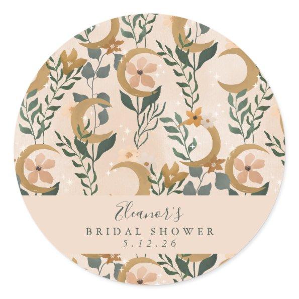 Boho Blush Botanical Moon Custom  Classic Round Sticker