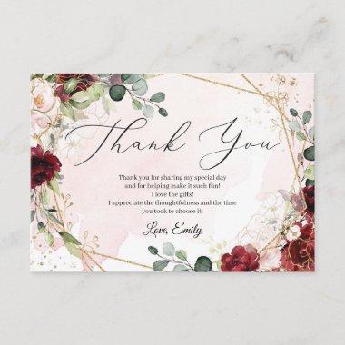 Boho blush burgundy gold geometric Bridal Shower Enclosure Invitations
