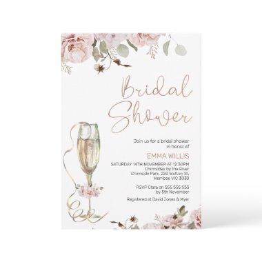 Boho Blush Floral Eucalyptus Bridal Shower Invitations