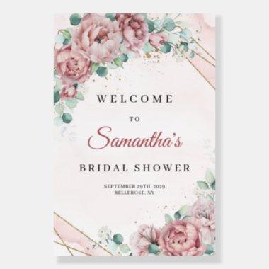 Boho blush floral eucalyptus gold bridal shower foam board