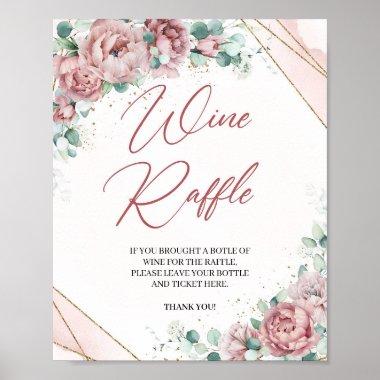 Boho blush floral eucalyptus Wine Raffle game Poster