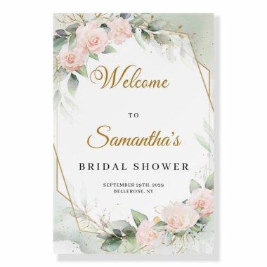 Boho blush floral gold green bridal shower welcome foam board