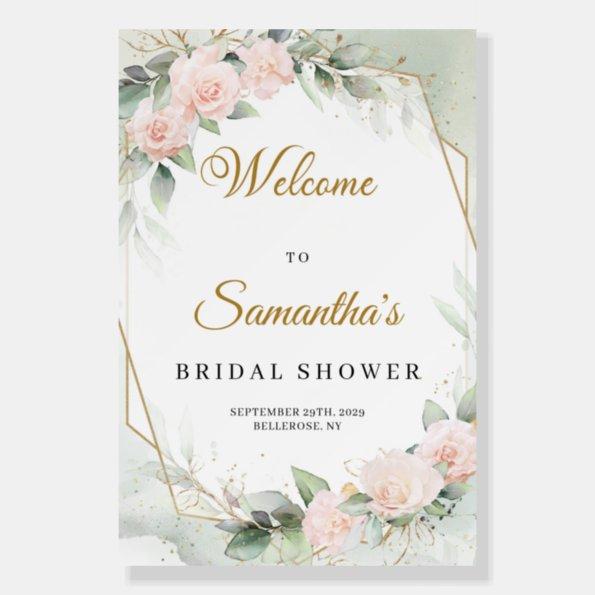 Boho blush floral gold green bridal shower welcome foam board