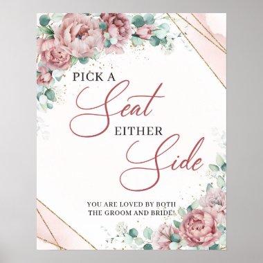 Boho Blush floral gold Pick a Seat Either Side Poster