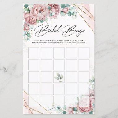 Boho blush floral greenery gold frame bridal bingo