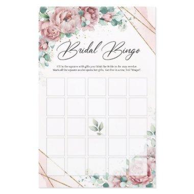 Boho blush floral greenery gold frame bridal bingo