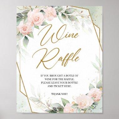Boho blush floral greenery gold frame Wine Raffle Poster