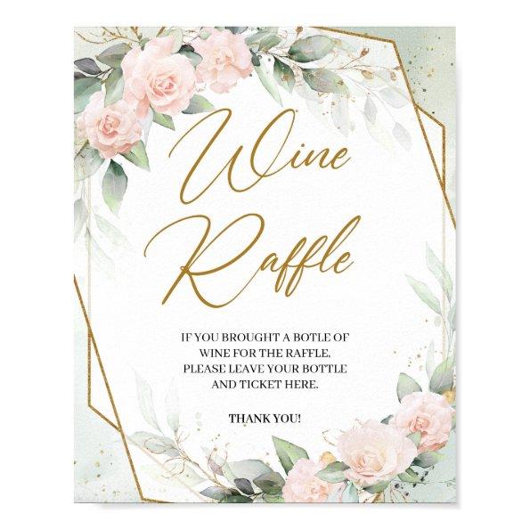 Boho blush floral greenery gold frame Wine Raffle Poster