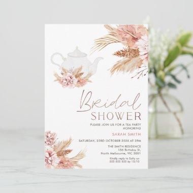 Boho Blush Floral Tea Party Bridal Shower Invitations