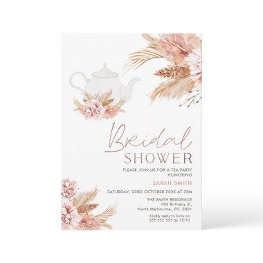 Boho Blush Floral Tea Party Bridal Shower Invitations