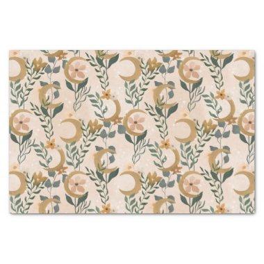 Boho Blush Green Botanical Moon  Tissue Paper