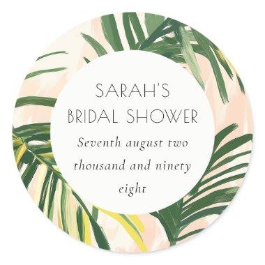 Boho Blush Green Tropical Palm  Classic Round Sticker