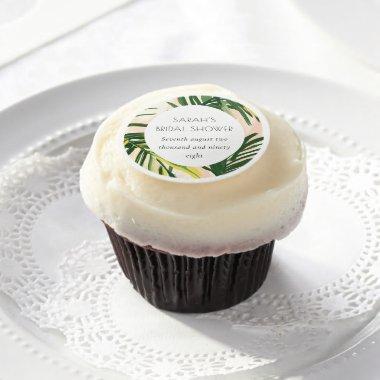 Boho Blush Green Tropical Palm  Edible Frosting Rounds