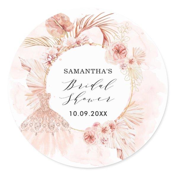 Boho Blush Pampas Glitter Dress  Classic Round Sticker