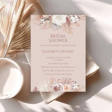 Boho Blush Pampas Grass and Dried Flowers Invitations