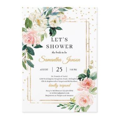 Boho blush pink floral and gold geometric bridal Invitations