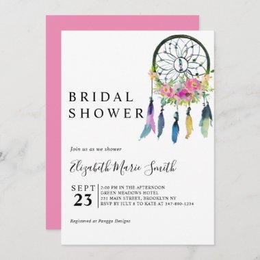 Boho Blush Pink Floral Dream Catcher Bridal Shower Invitations