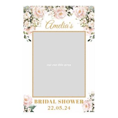 Boho blush pink floral gold bridal photo prop poster