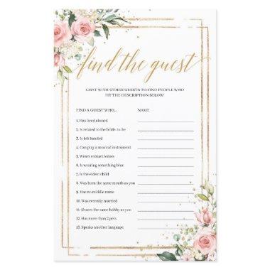 Boho blush pink floral gold find the guest game