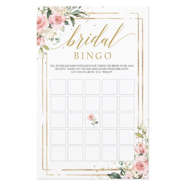 Boho blush pink floral gold frame bingo game
