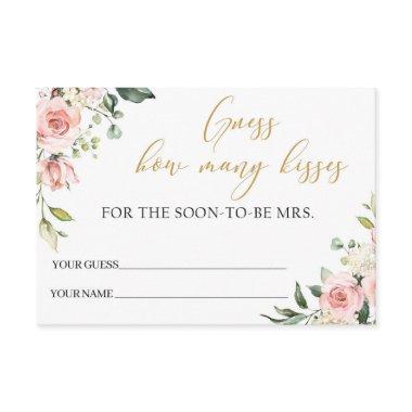 Boho blush pink floral gold how many kisses enclosure Invitations