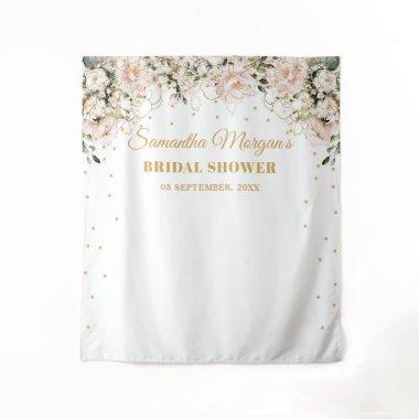 Boho blush pink floral gold leaves  tapestry